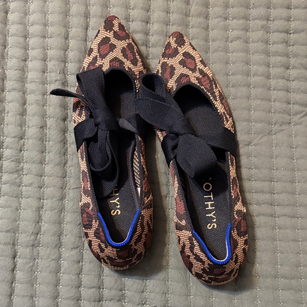 Rothy's Brown Leopard Flats with Black Bow